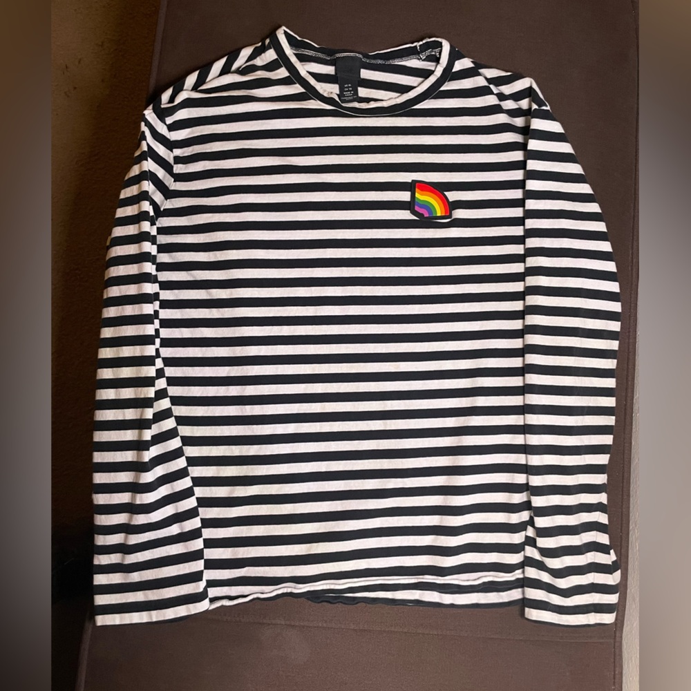 H&M Striped Long Sleeve Rainbow Decal Shirt - Pride Collection